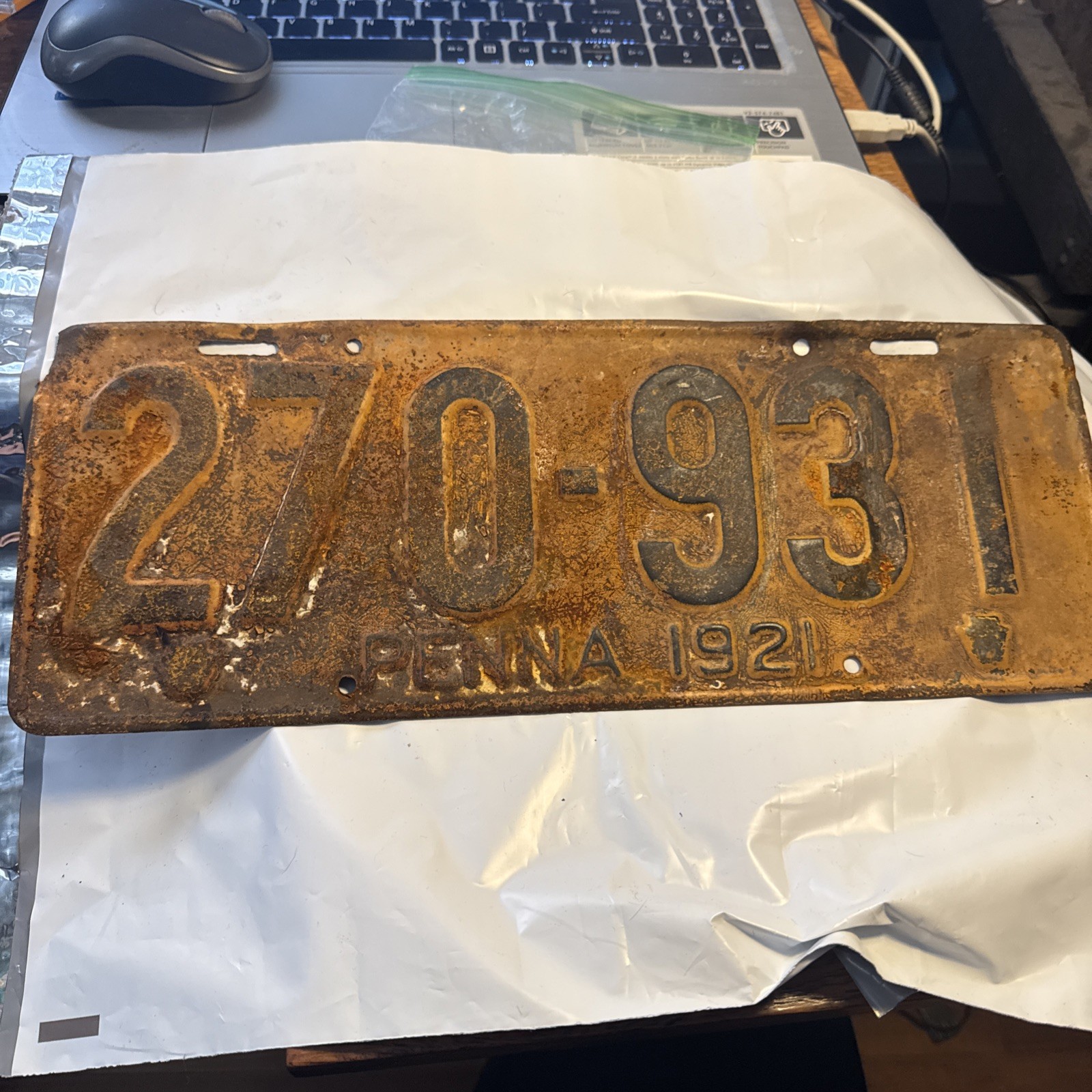 Original 1921 Pennsylvania Old Car Truck License Plate Vintage Classic Part Rare