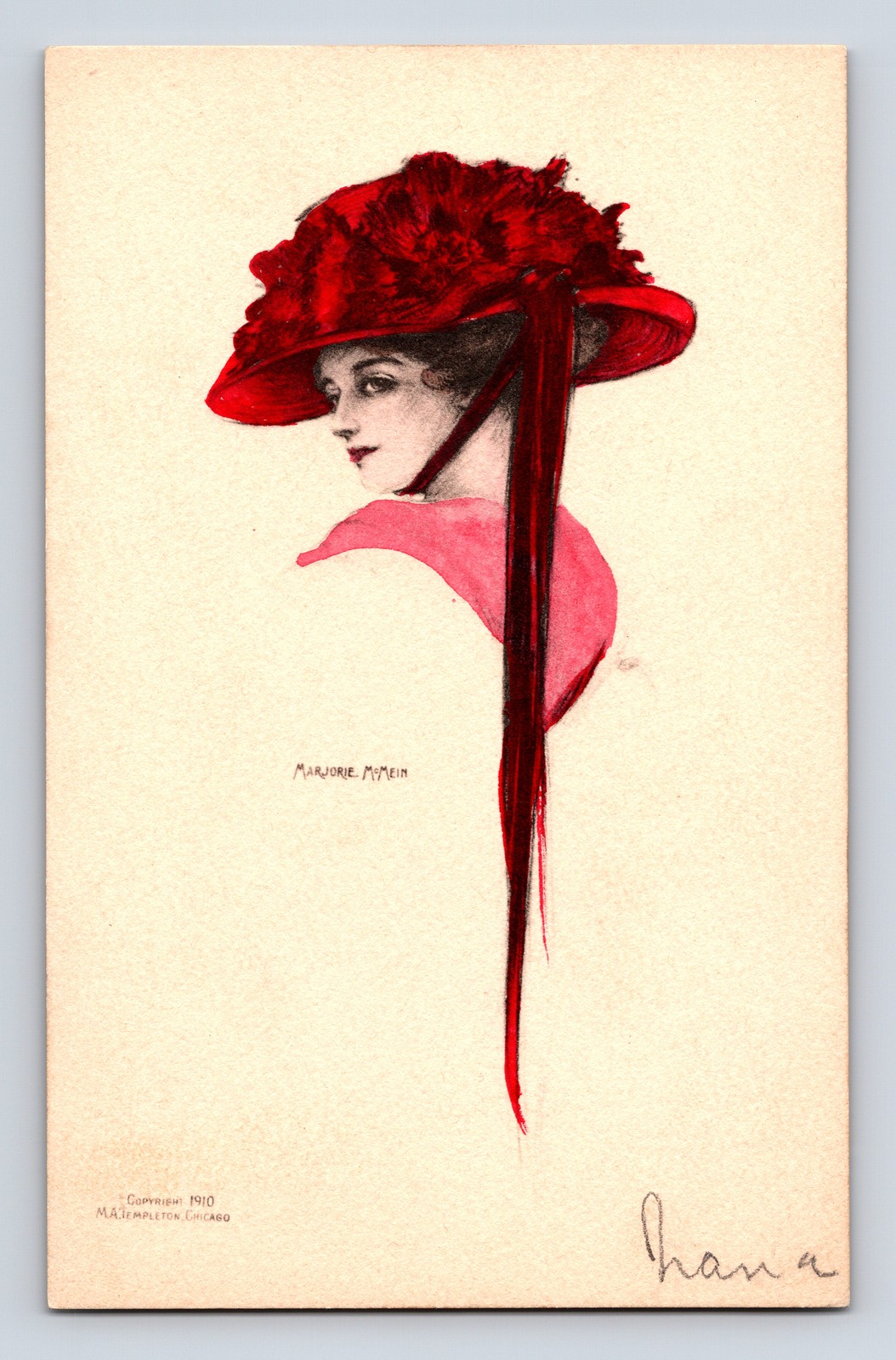 1900s Neysa Marjorie McMein Artist Signed Pretty Lady Hat Postcard