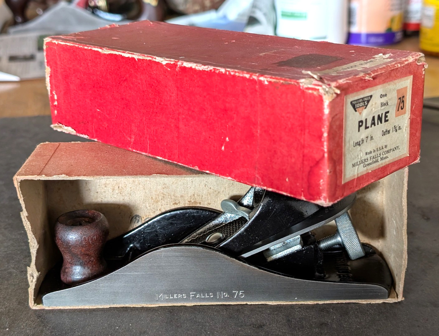 Antique Millers Falls No 75 Block Plane w/ Original Box Near 100% Japanning