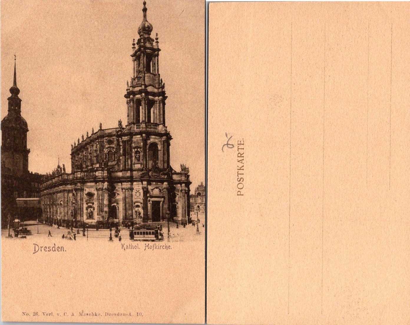 Dresden Kathol Hofkirche Postcard Sepia Vintage Germany Church Unposted Antique