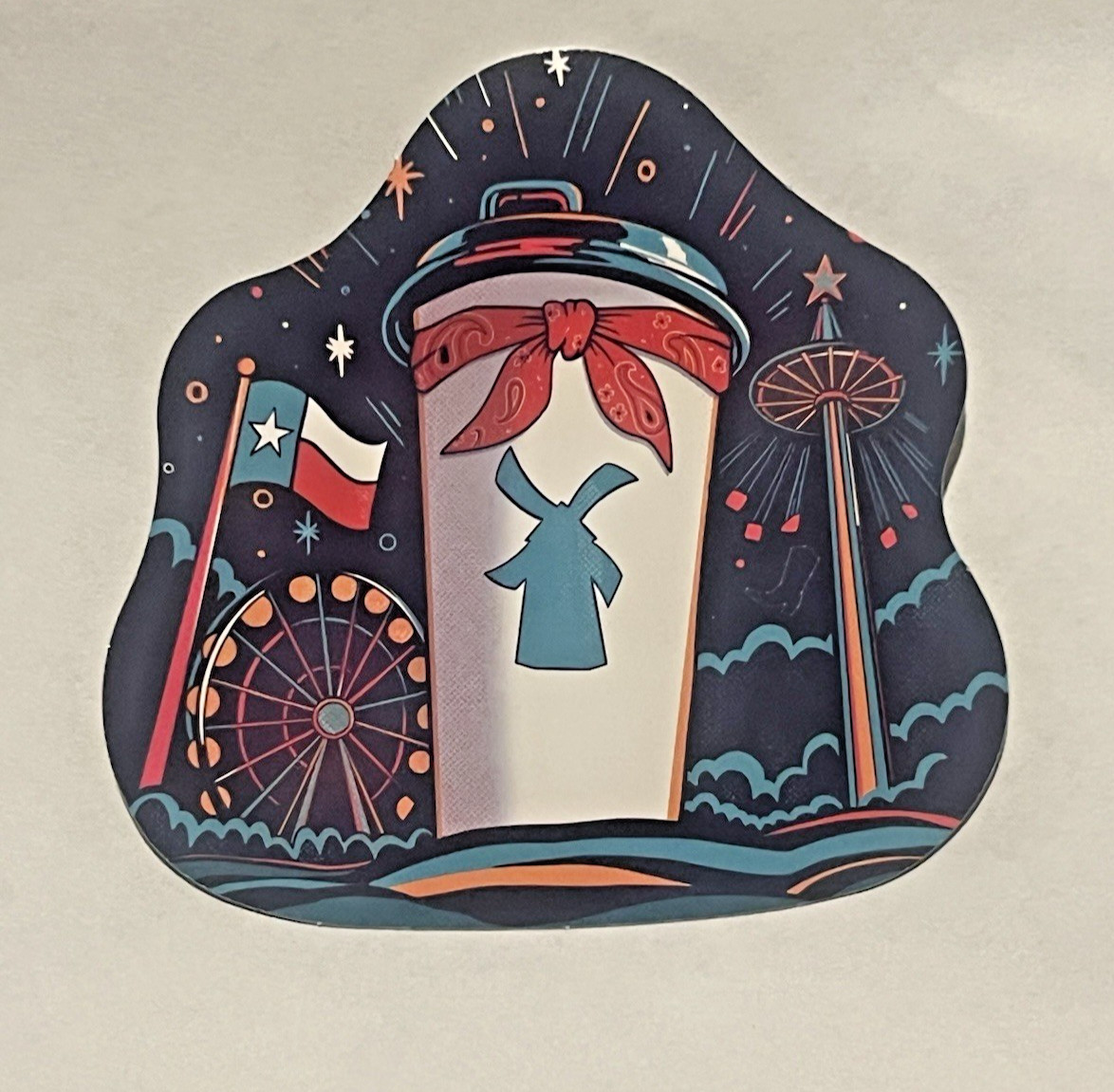 Dutch Bros Texas State Fair Sticker Rare Coffee Cup Texas Flag Ferris Wheel 9/25 Dutch Bros Texas State Fair Sticker Rare Coffee Cup Texas Flag Ferris Wheel 9/25
