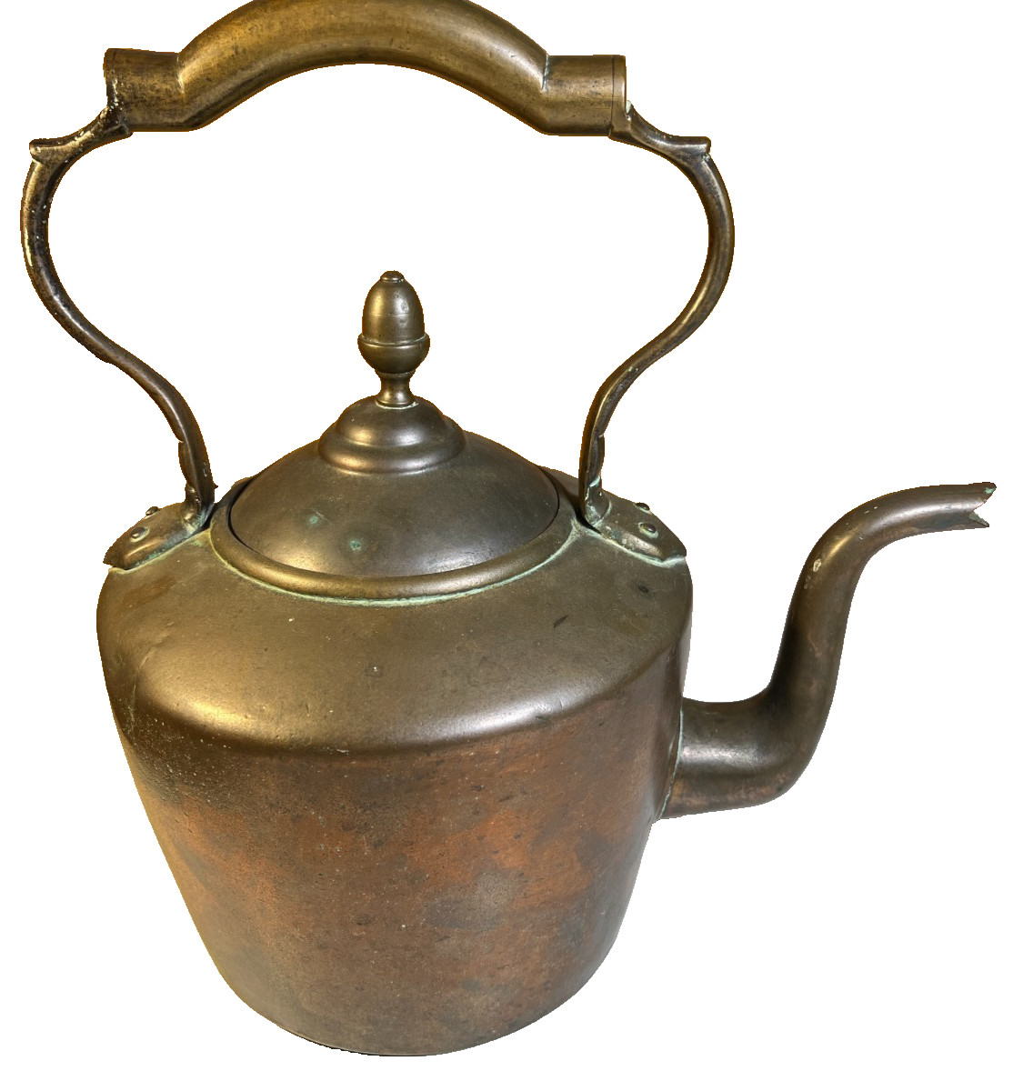 Antique English Copper Tea Kettle Gooseneck Dovetail Hollow Handle 19th C