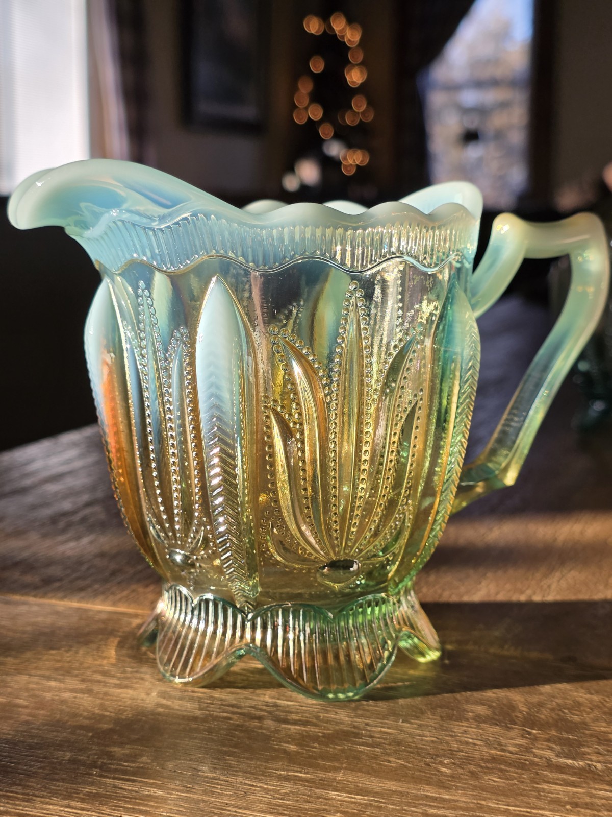 RARE Fenton Cactus Aqua Topaz Opalescent Footed Creamer - Ships Same Day