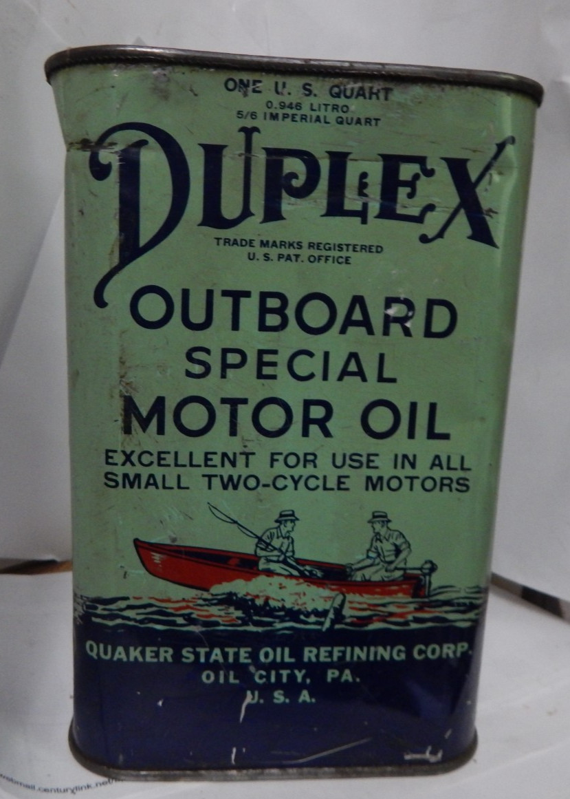 vintage qt tin Duplex outboard special motor oil-Quaker State  Oil Oil City,Pa
