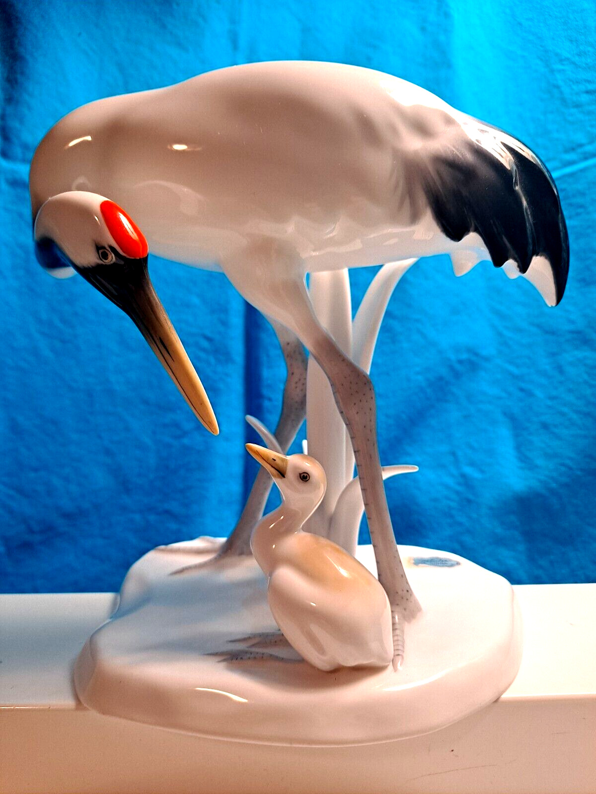 Rare NORITAKE Mother & Baby Crane Figurine Mid Century Modern Bone China 1960\'s