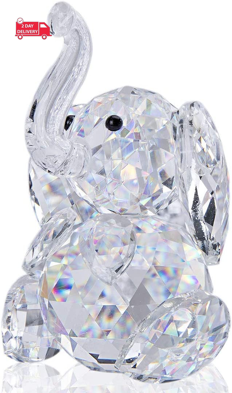 Crystal Cute Elephant Figurine Collection Cut Glass Ornament Statue Animal Colle