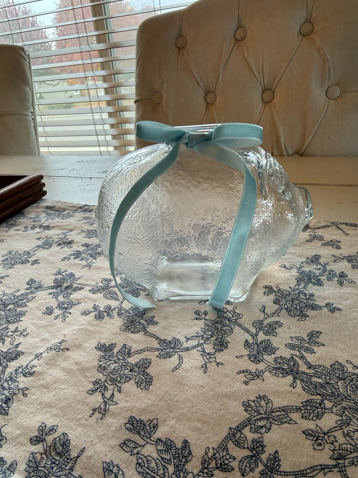 Anchor Hocking Vintage Textured Clear Glass Piggy Bank