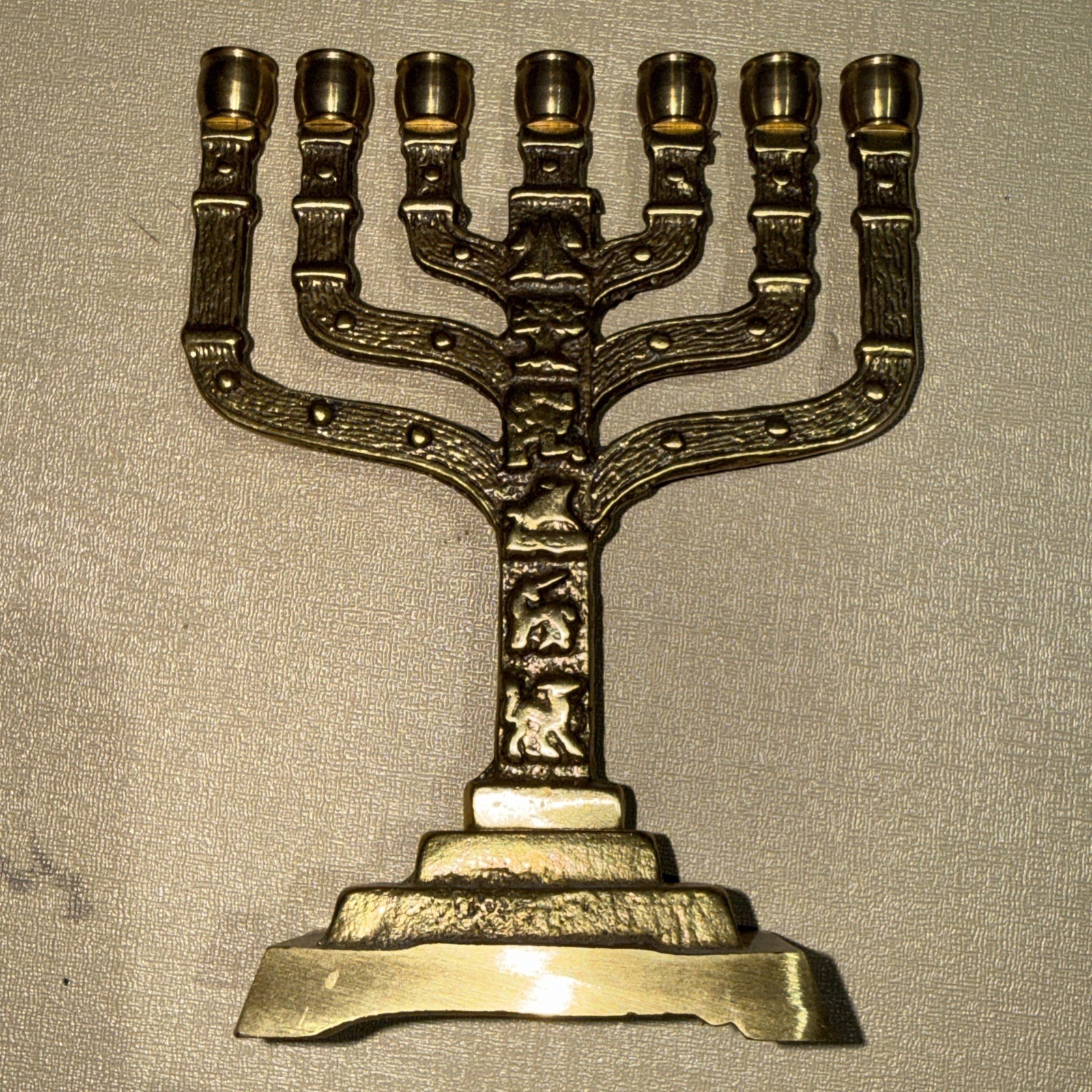 Solid Brass Menorah Candelabra 7 Branch Candle Holder Made In Jerusalem