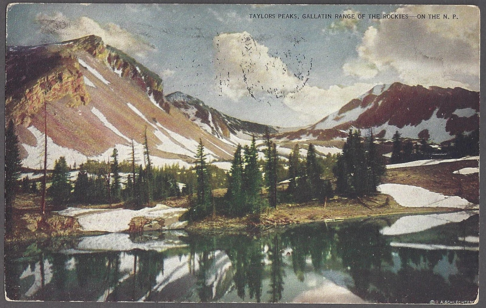 TAYLORS PEAKS Postcard Gallatin Range of the Rockies Northern Pacific Line