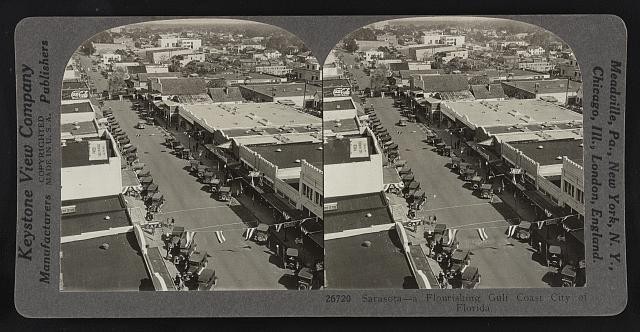Photo:Sarasota Florida 1926 Downtown Aerial Street Scene Stereo View