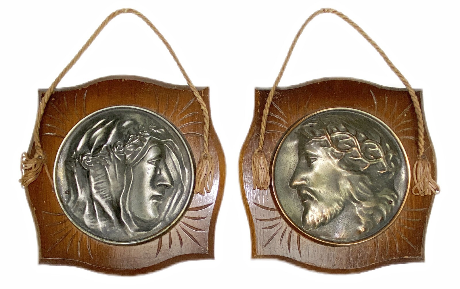 Jesus Christ Holy Virgin Mary Wall Plaques Vtg 3D Raised Relief 8.5” x 8.5”