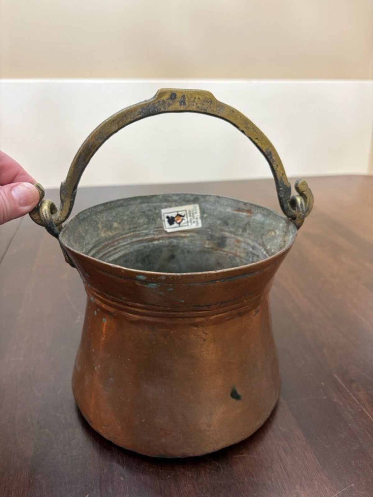Vintage Copper Bucket Cauldron with Brass Handle 5.25in x 5 5/8in