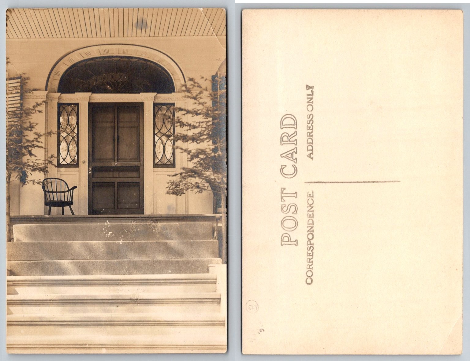 Vintage Real Photo Postcard Grand Entrance Arched Door & Windsor Chair RPPC Vintage Real Photo Postcard Grand Entrance Arched Door & Windsor Chair RPPC