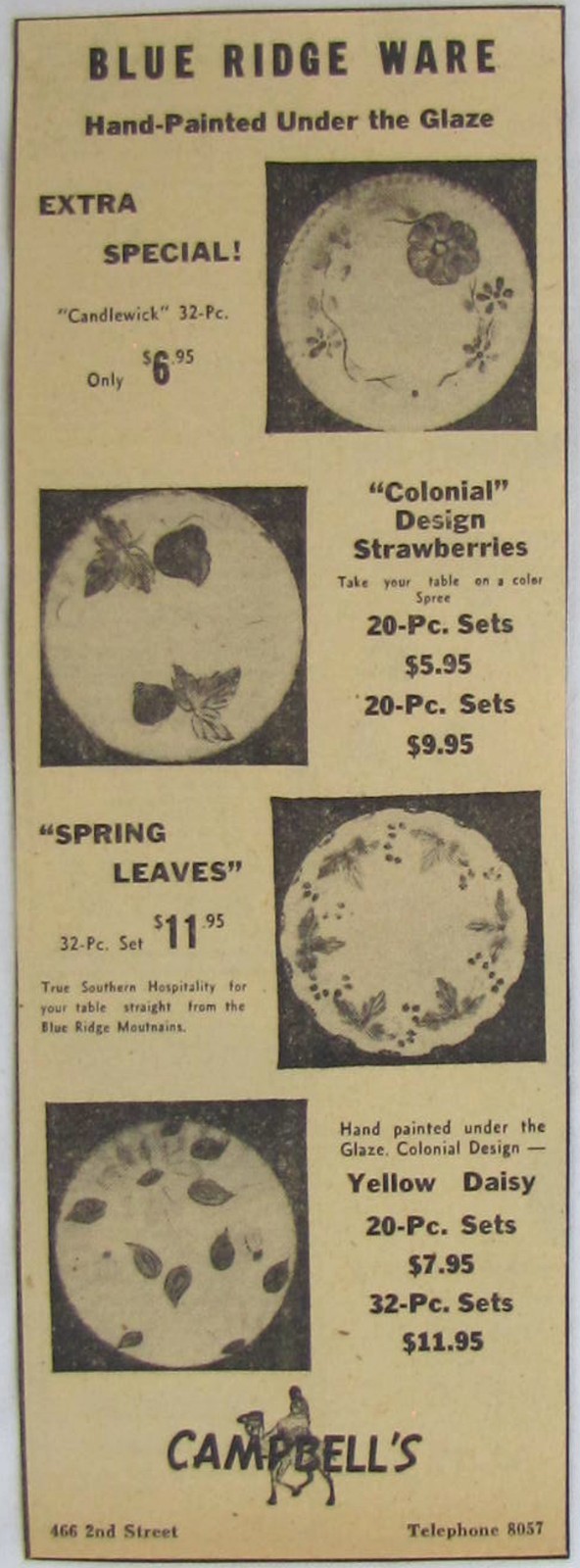 Vintage 1947 Southern Potteries Blue Ridge Ware Plate Newspaper Print Ad