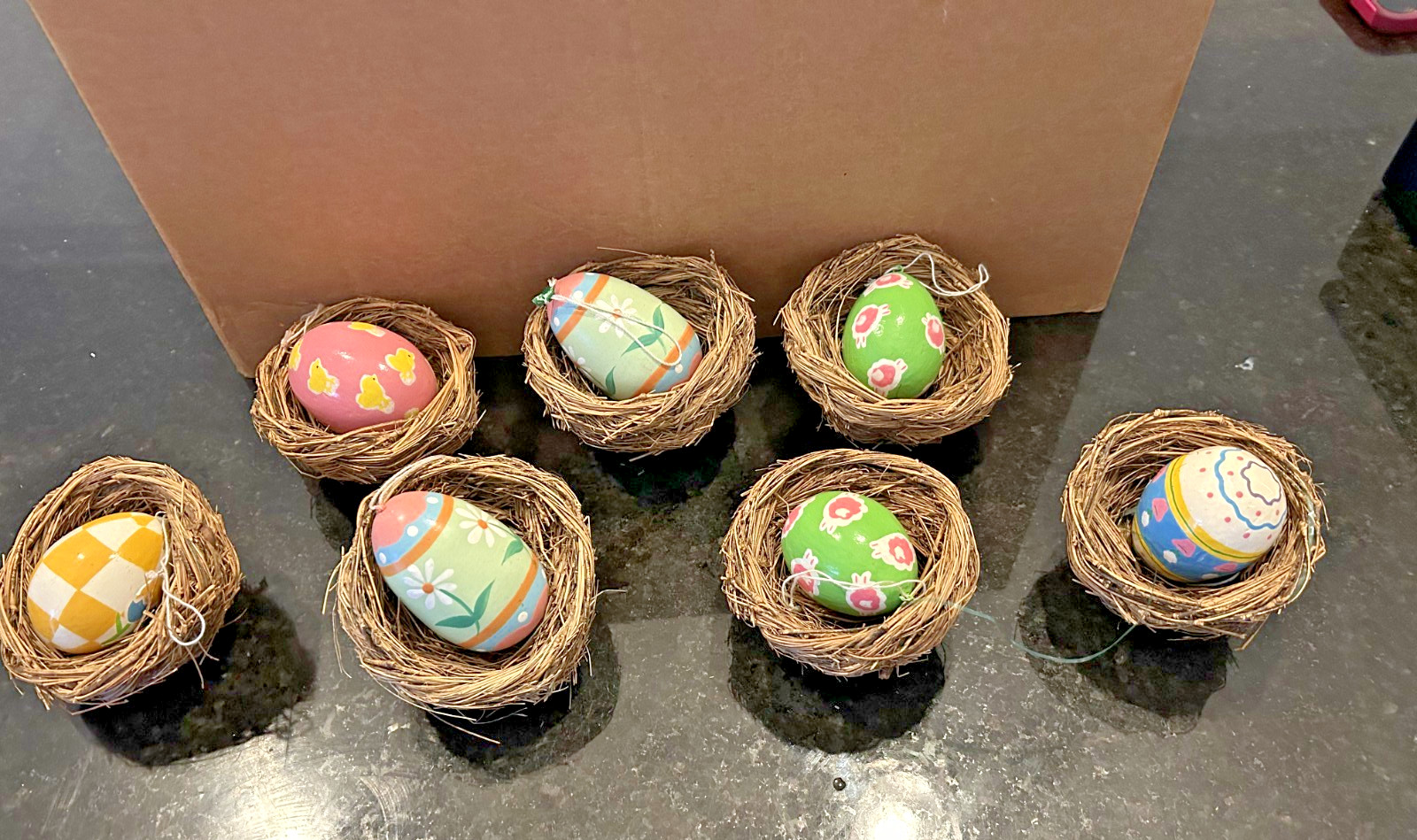 Vintage Easter Egg Bird Nest Decorations Lot of 7 Painted Eggs Spring Decor