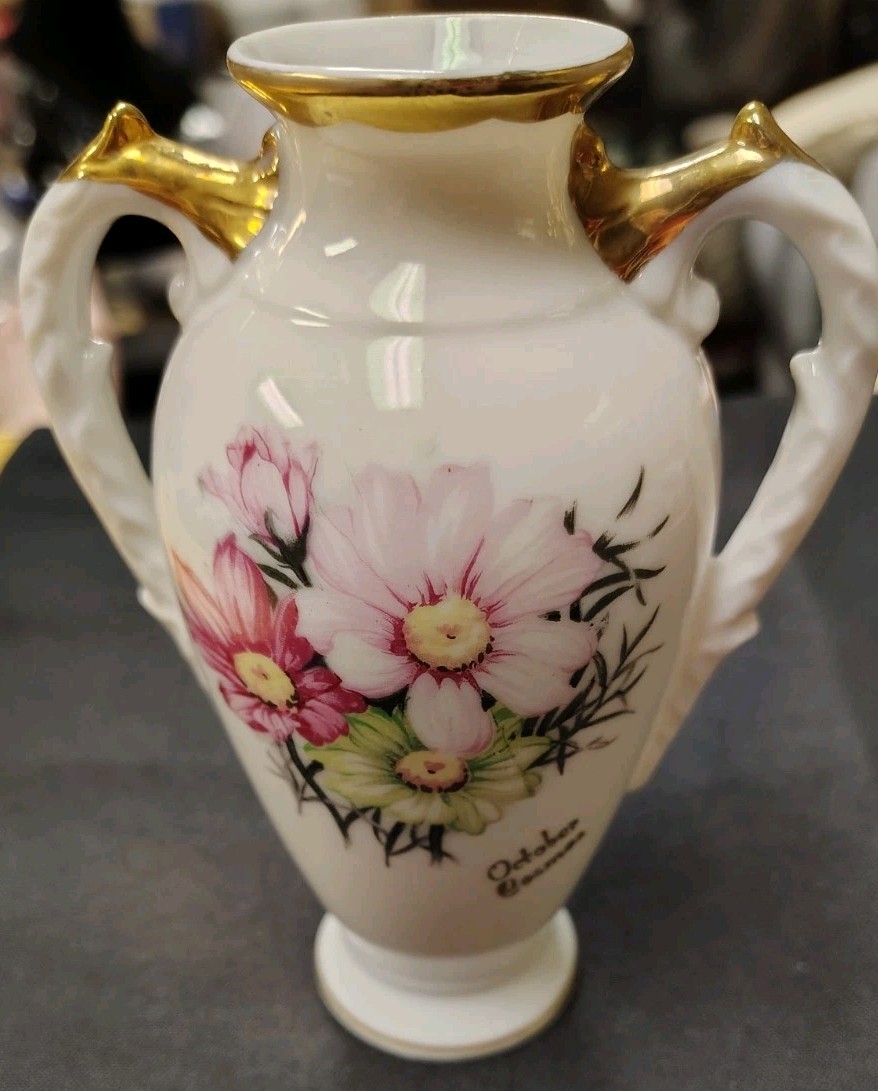 Lovely Vintage Handcrafted Japanese Norcrest Fine China Vase October Cosmos E-26