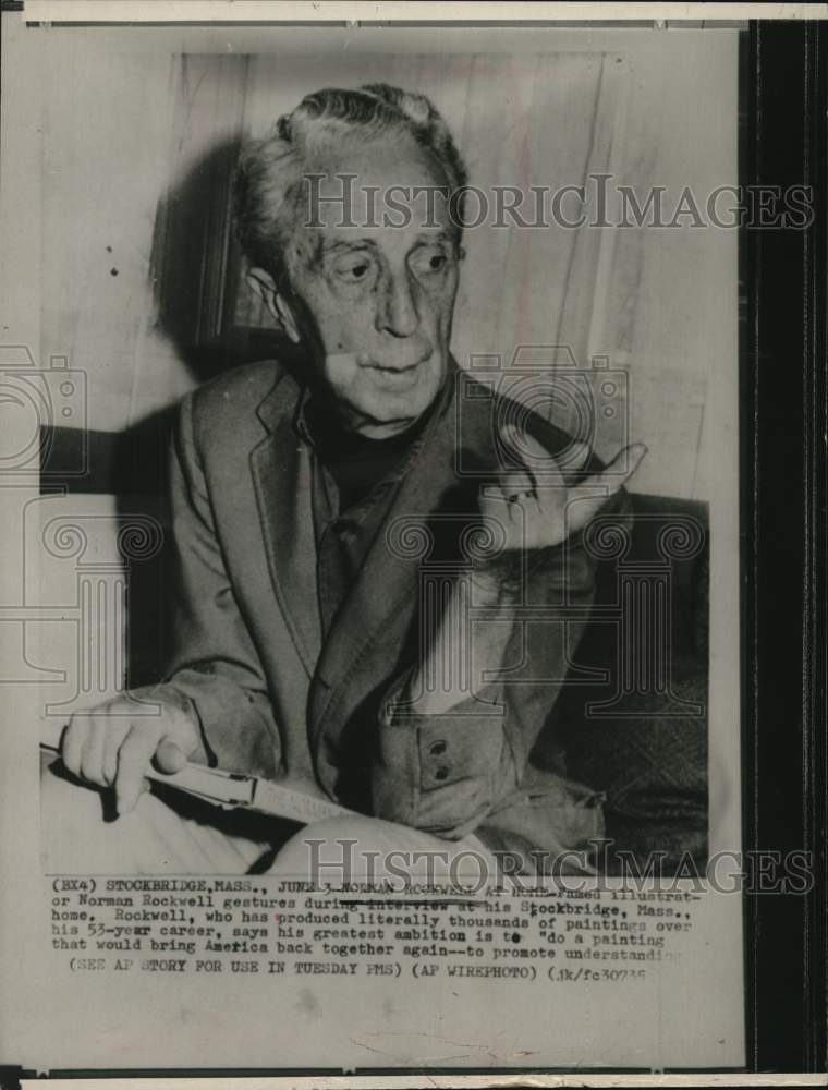1969 Press Photo Famed Illustrator Norman Rockwell gestures during an interview