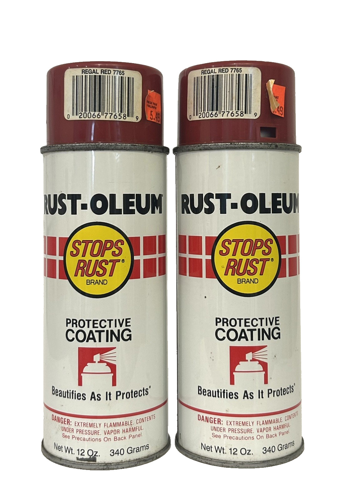 Rust-Oleum- Regal Red- 7765 (2) Vintage Spray Paint Cans- Graffiti- Art-RUSTO