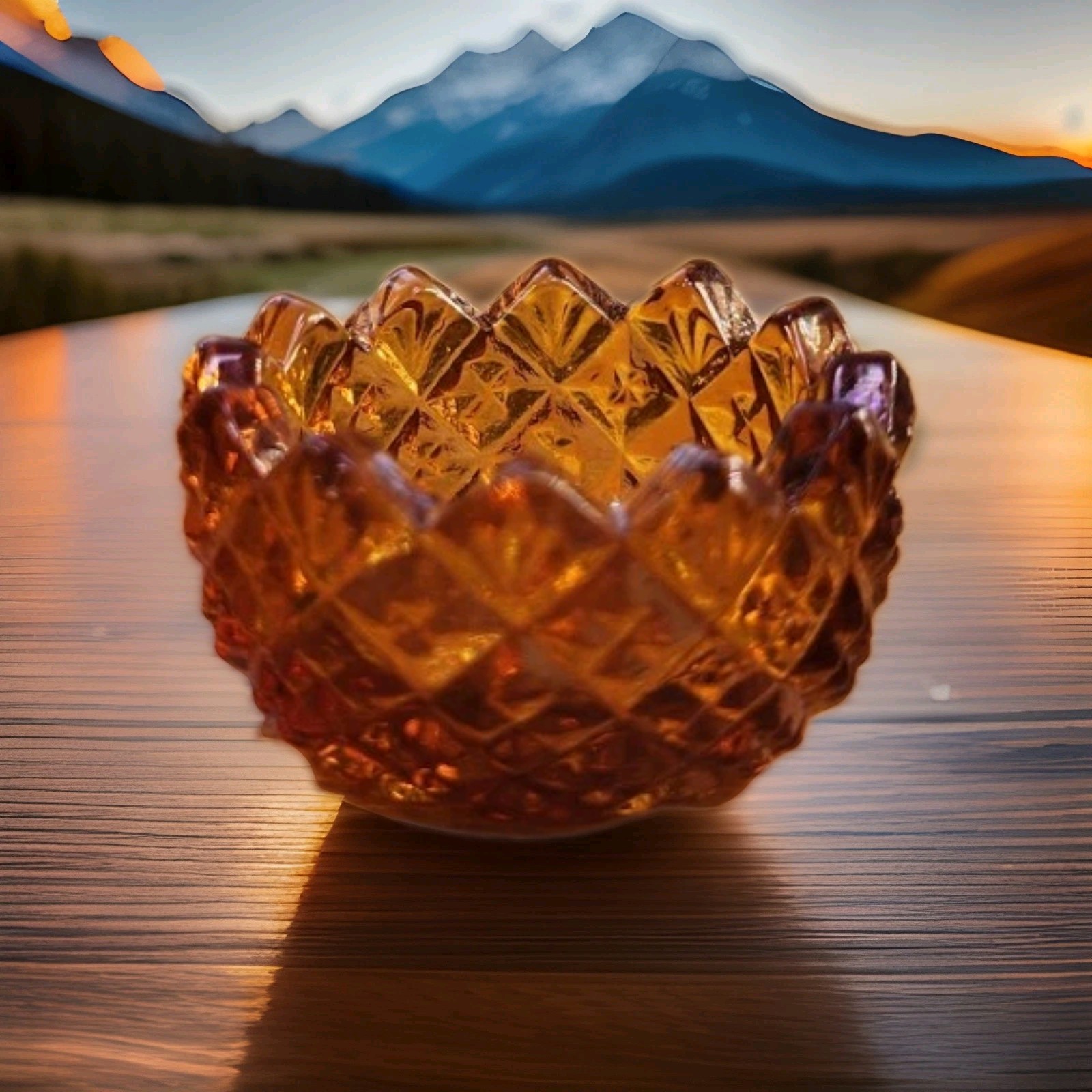 WESTMORELAND MOULD ENGLISH HOBNAIL AMBER GLASS OPEN SALT DIP BY MOSSER 4 ROSSO