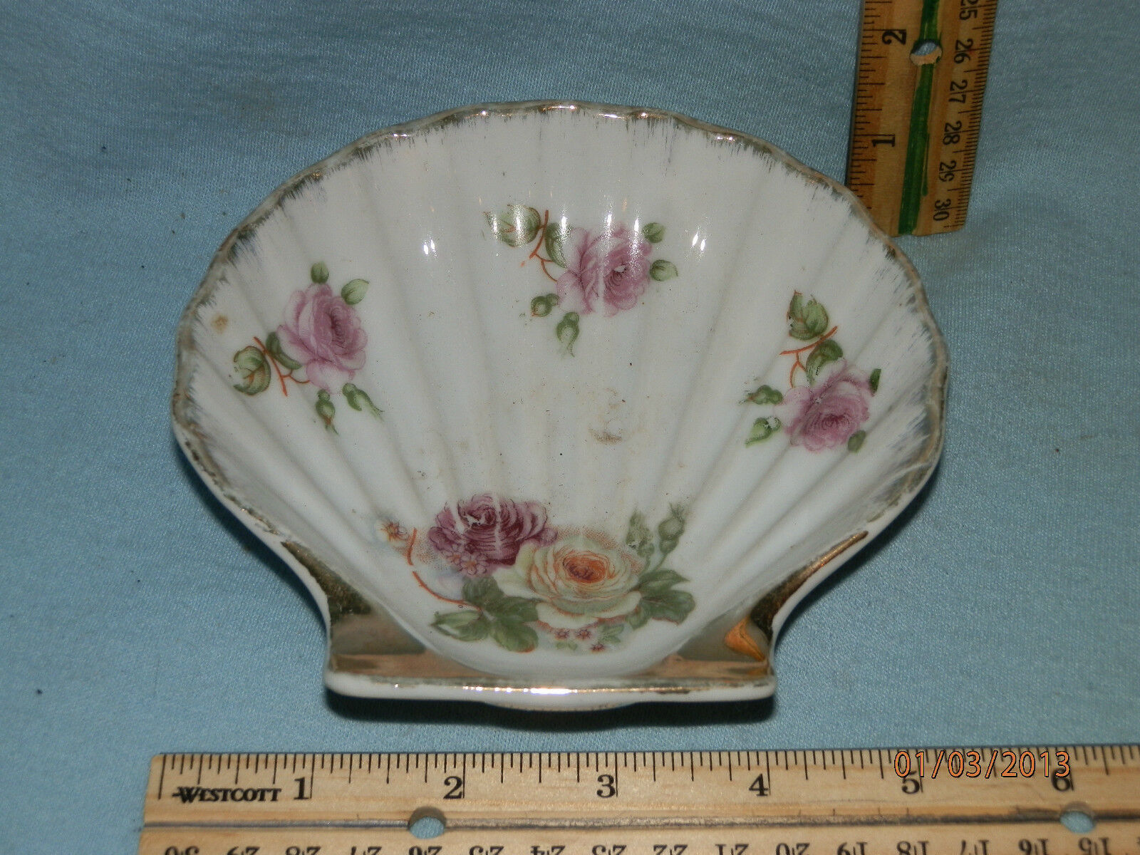 Vintage Berkshire Occupied Japan Floral Rose Pattern Shell Shaped Dish Pin Tray