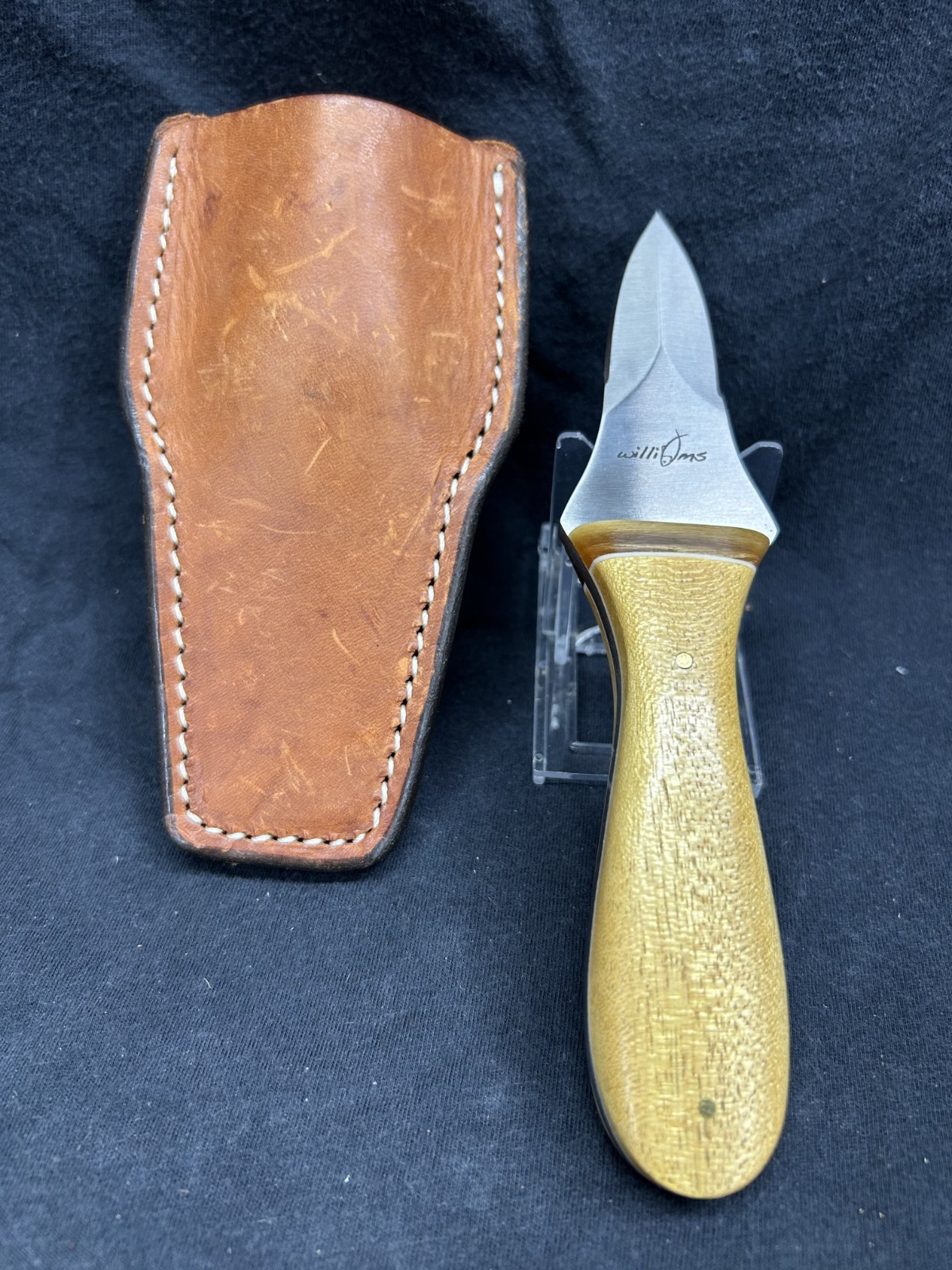 Williams Knife Co Edisto Oyster Knife Custom Curly Maple Ram Horn Sheath Rare