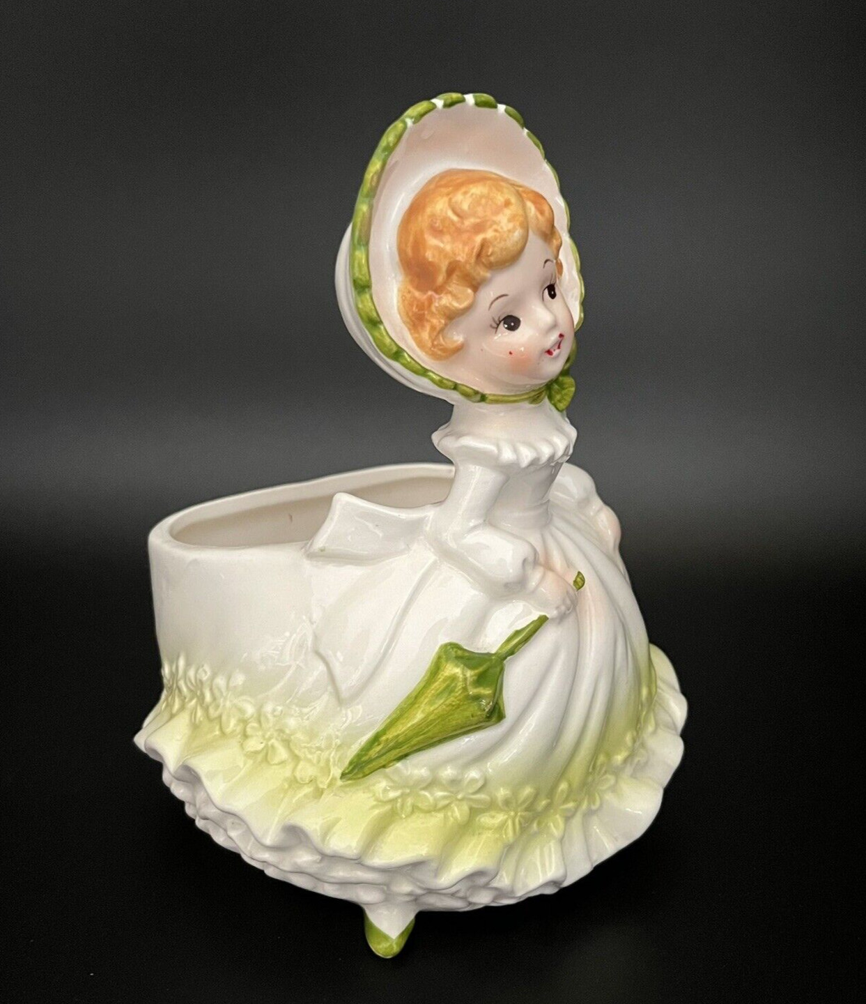 Vintage Relpo Lady Planter Girl Southern Belle Green Bonnet Parasol # 6172 Vintage Relpo Lady Planter Girl Southern Belle Green Bonnet Parasol # 6172