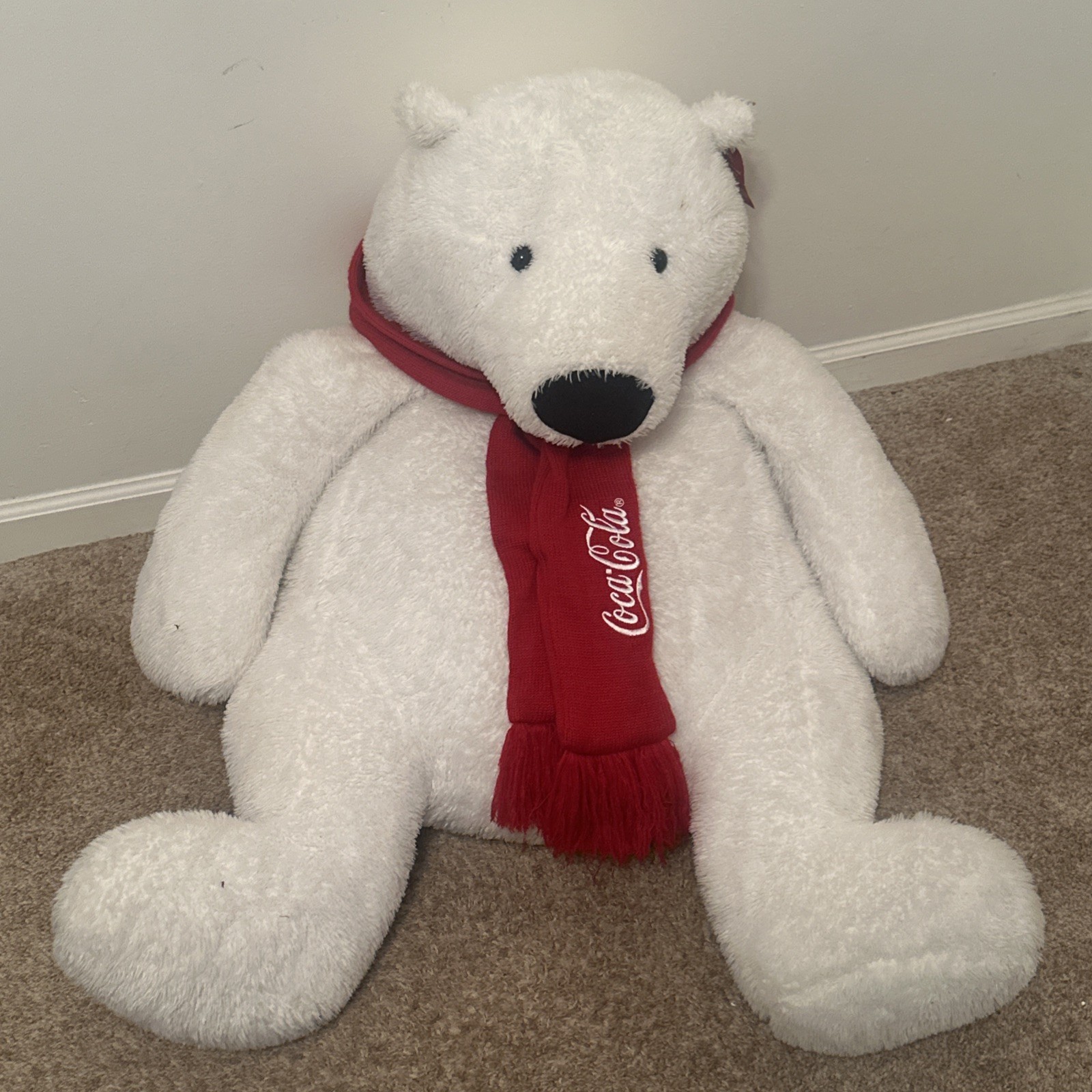 Large Giant Coca Cola Advertising Plush Polar Bear Scarf Stuffed Animal 31\
