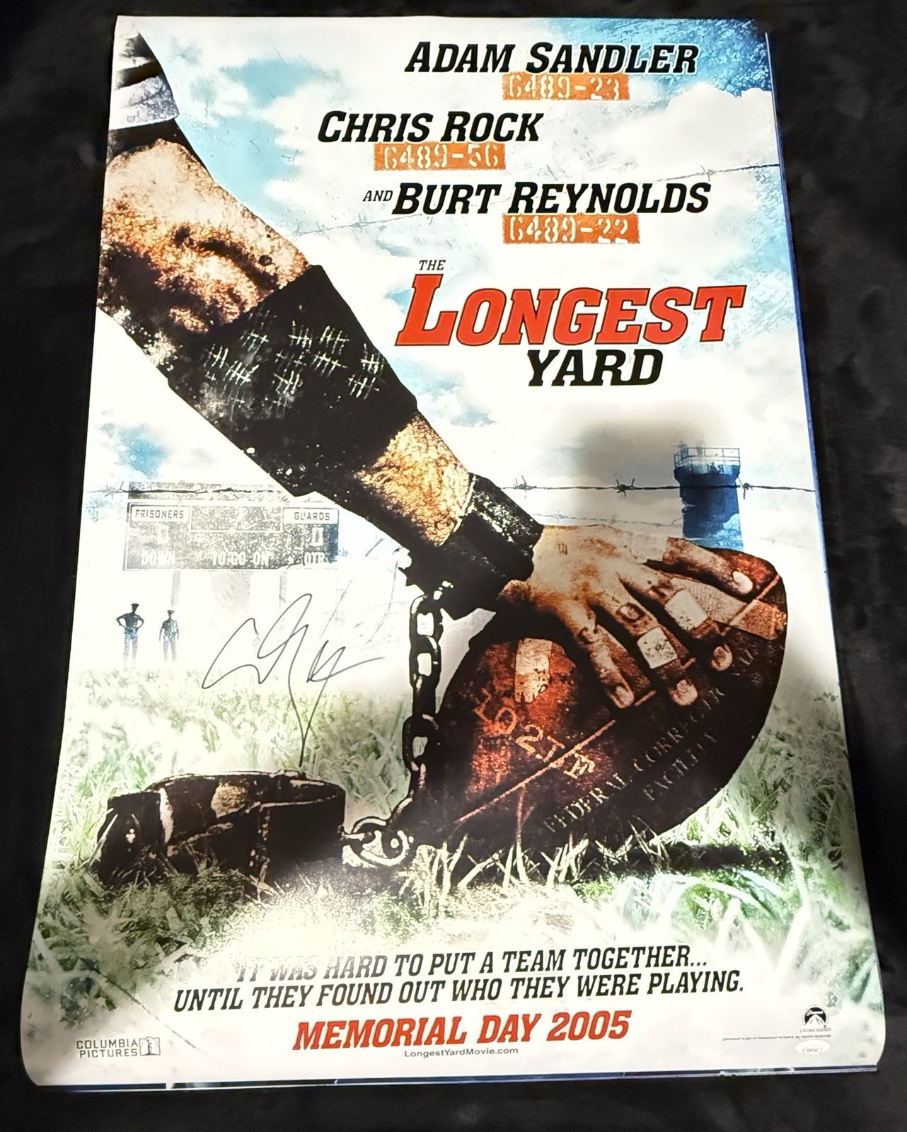 ADAM SANDLER THE LONGEST YARD  SIGNED 24x36  MOVIE POSTER AUTOGRAPHED JSA COA