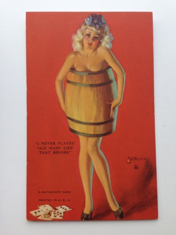 Vintage Pinup Girl Picture Mutoscope Card by Zoe Mozert Blond Lost at Cards