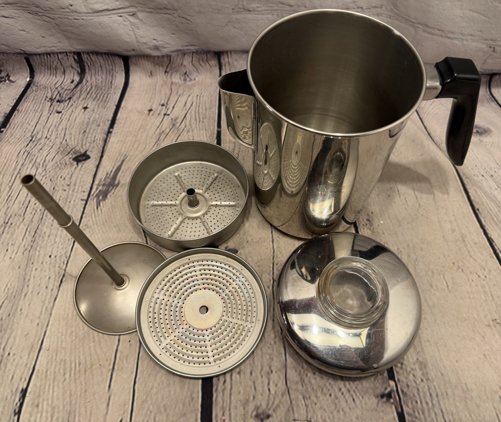 Vintage Ekco Flint 8 Cup Coffee Pot Percolator Camping Cabin Stainless USA