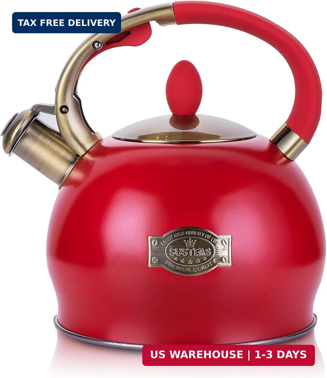 SUSTEAS Whistling Tea Kettle, 2.7QT Food Grade Stainless Steel Teapot, RED | Tea
