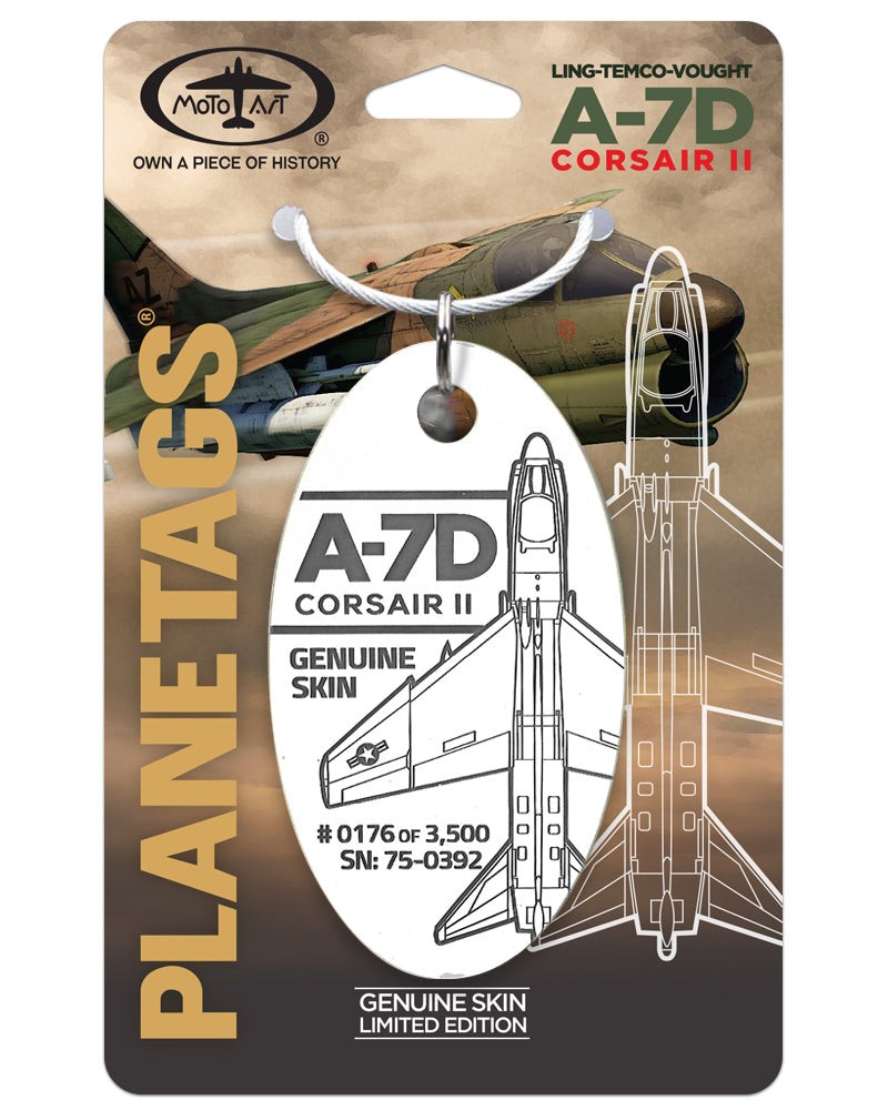 USAF Ling Temco Vought A-7D Corsair 75-0392 White Aluminum Plane Skin Bag Tag