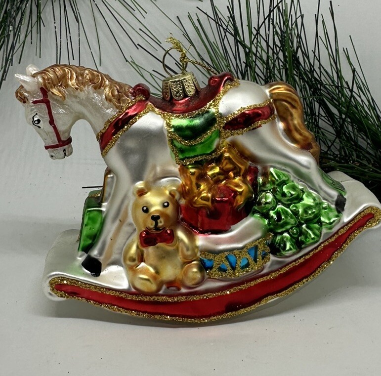 Glass Ornament ROCKING HORSE no maker