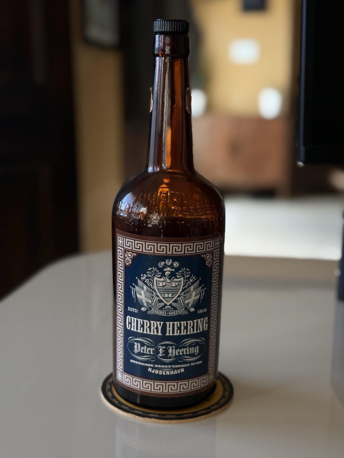 Vintage 1950s/60s Cherry Heering Empty Bottle W/ Cap - Schenley Import 49 Proof