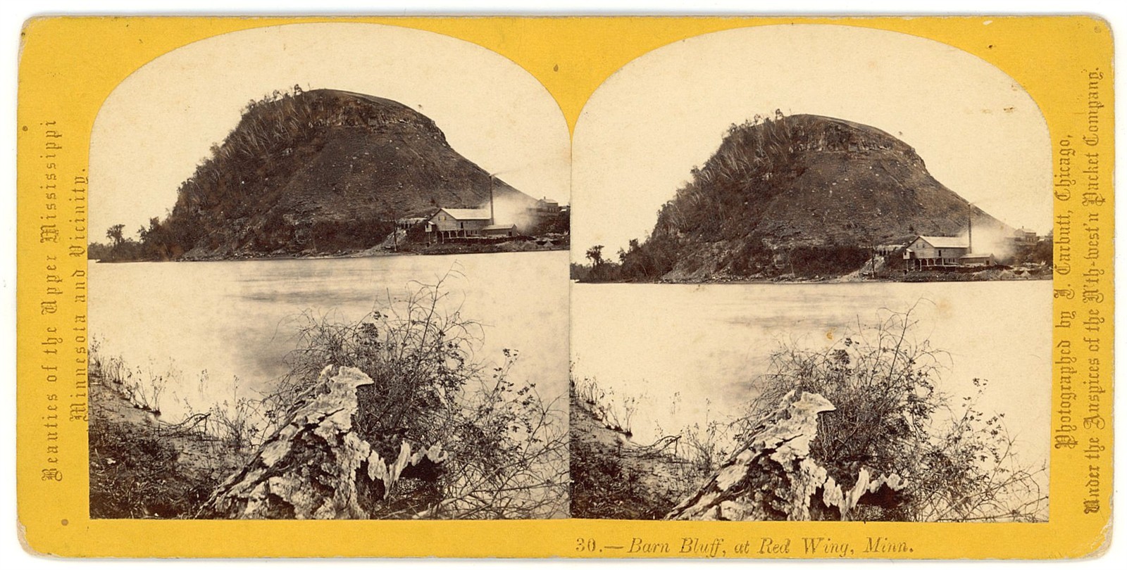 MINNESOTA STEREOVIEW - Red Wing - Barn Bluff - John Carbutt 1870s
