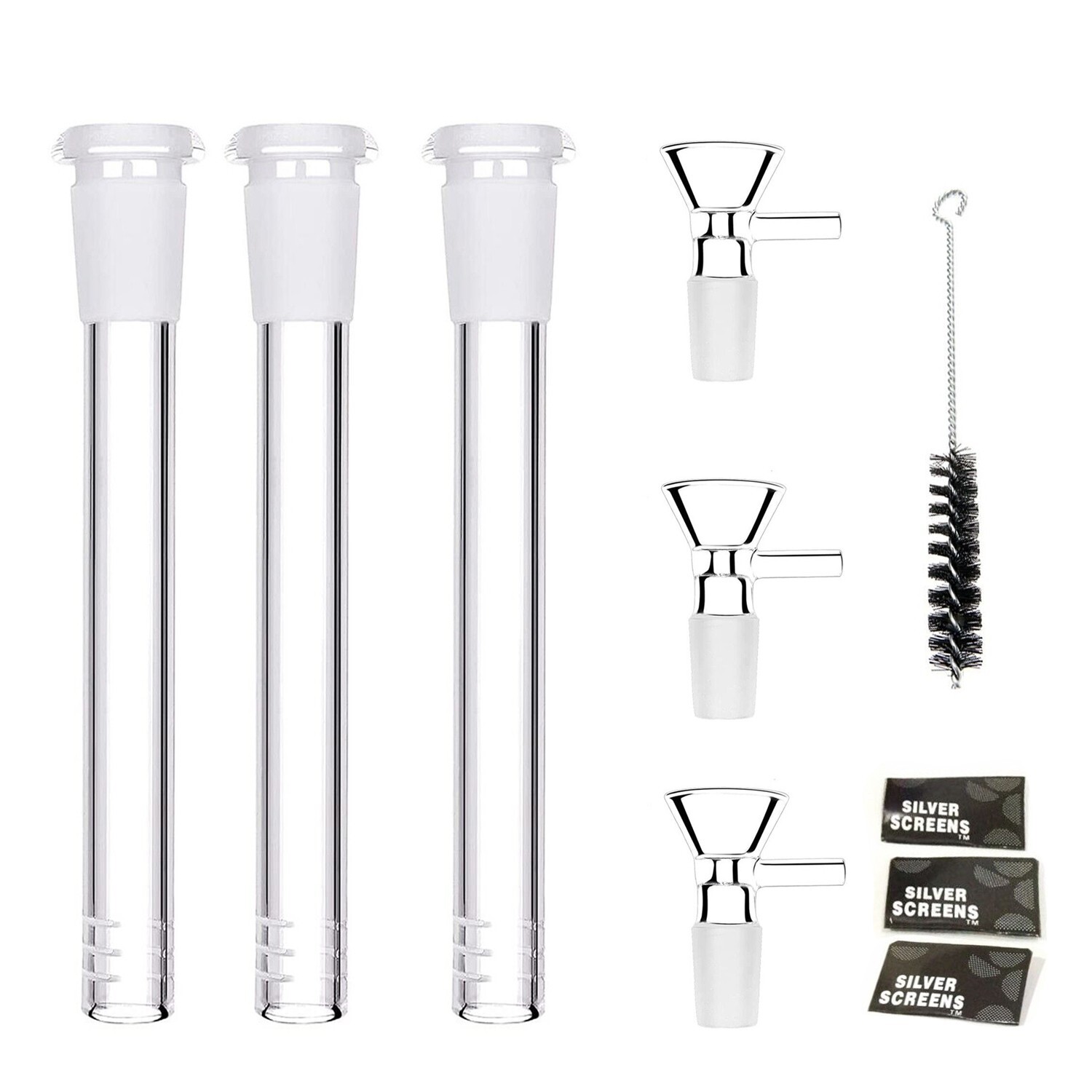 3PC 4.7 \'\'Glass Hookah Adapter Down Stem +3PC 14mm Bowl