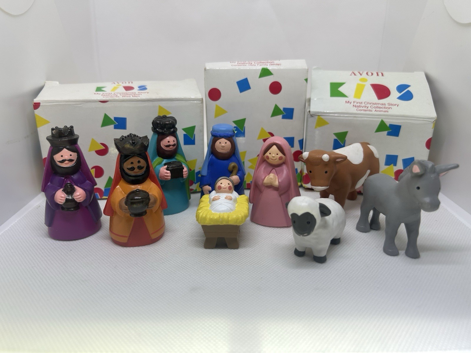 Vintage 1993 Avon Child\'s My First Christmas Story Nativity 9 PC Set With Boxes