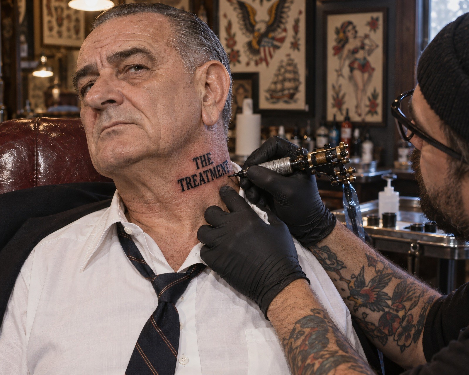 Lyndon B. Johnson Neck Tattoo 8\