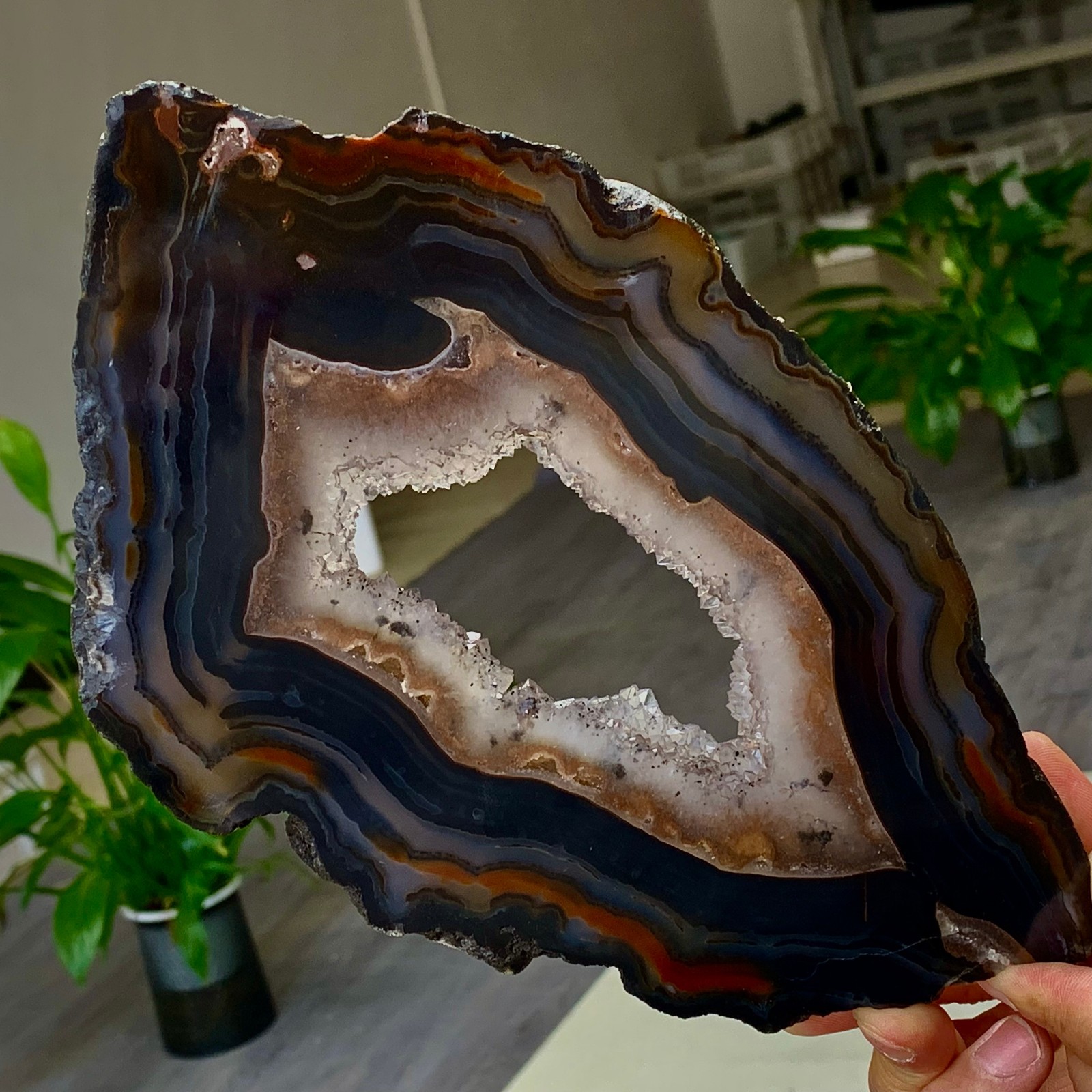 1.87LB Natural  Stripe Agate Slice Quartz Crystal  Slab Ore Specimen