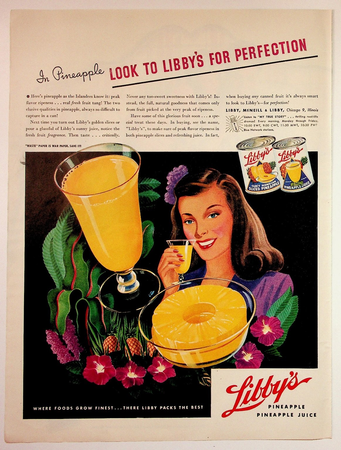 Libby\'s Pineapple Juice Ad Vintage Full Page 1940s WWII Food Beverage Libby\'s Pineapple Juice Ad Vintage Full Page 1940s WWII Food Beverage