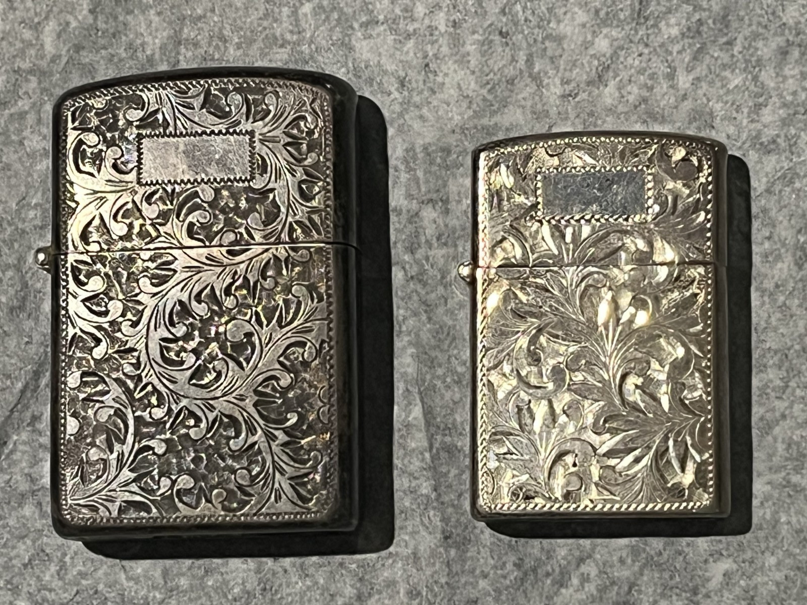 VTG his her 1950s Zippo 950 Silver Hand Engraved Lighter Matching Set Pair Japan