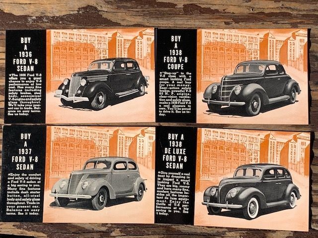 Vintage 1937-38-39 FORD COUPE-SEDAN-V8 15 qty Dealer Postcards unused 
