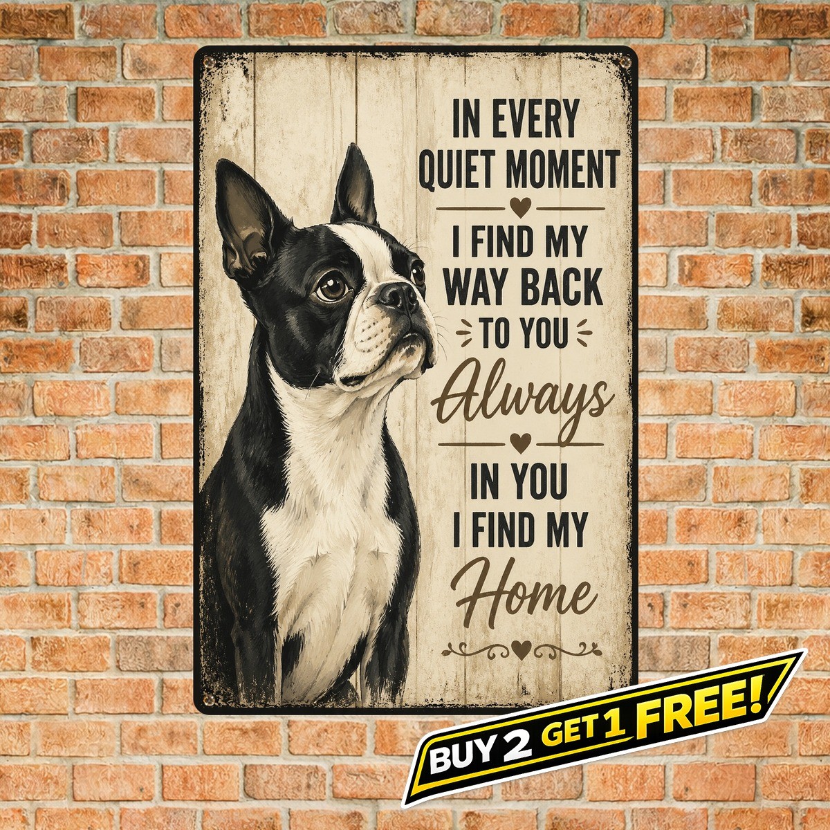 Boston Terrier Metal Sign Retro Dog Portrait Tin Plaque Home Decor Art