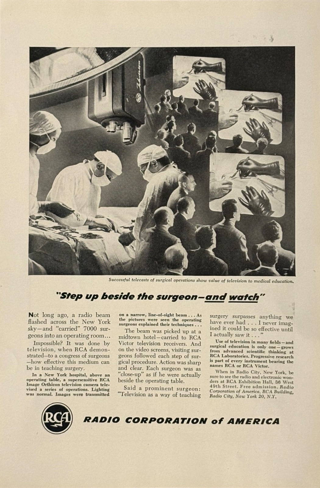 1948 Radio Corporation of America Print Ad RCA “Step up beside the surgeon”