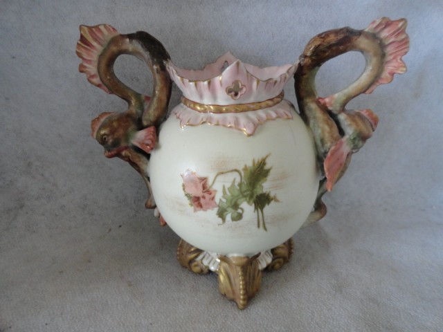 Antique Alfred Stellmacher dragon handled vase