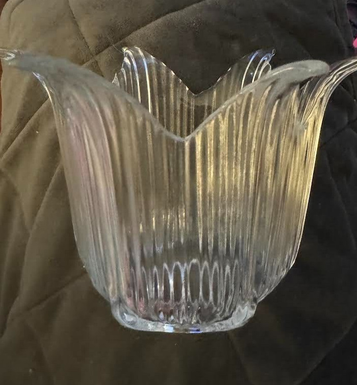 Vintage Partylite Ribbed Clear Glass Tulip Candle Holder or Decorative Bowl