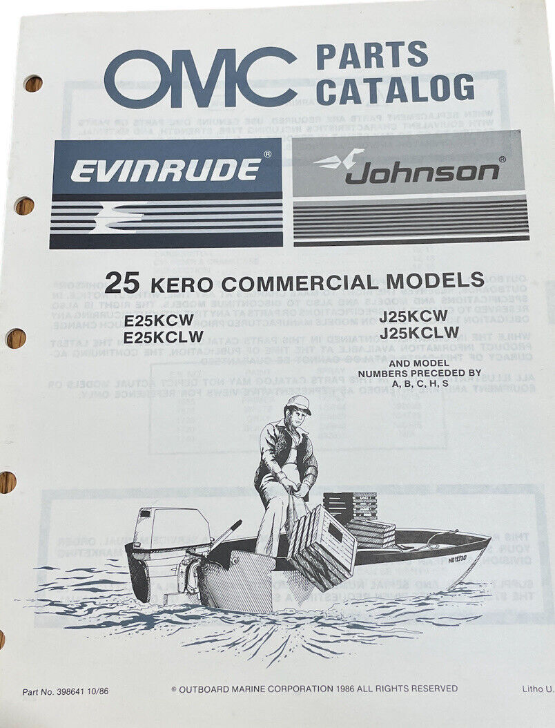 Vintage 1986 OMC Johnson Evinrude Parts Catalog 25 Kero Commercial Models ￼