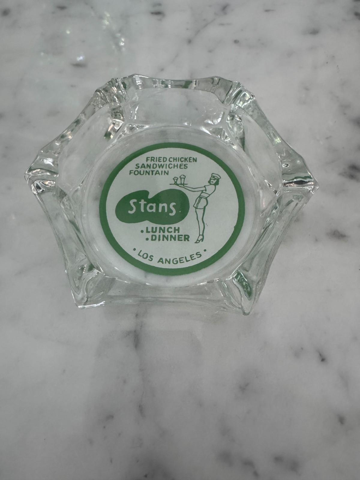 Vintage Stans Drive In Restaurant Los Angeles Glass 6 Sided Ashtray