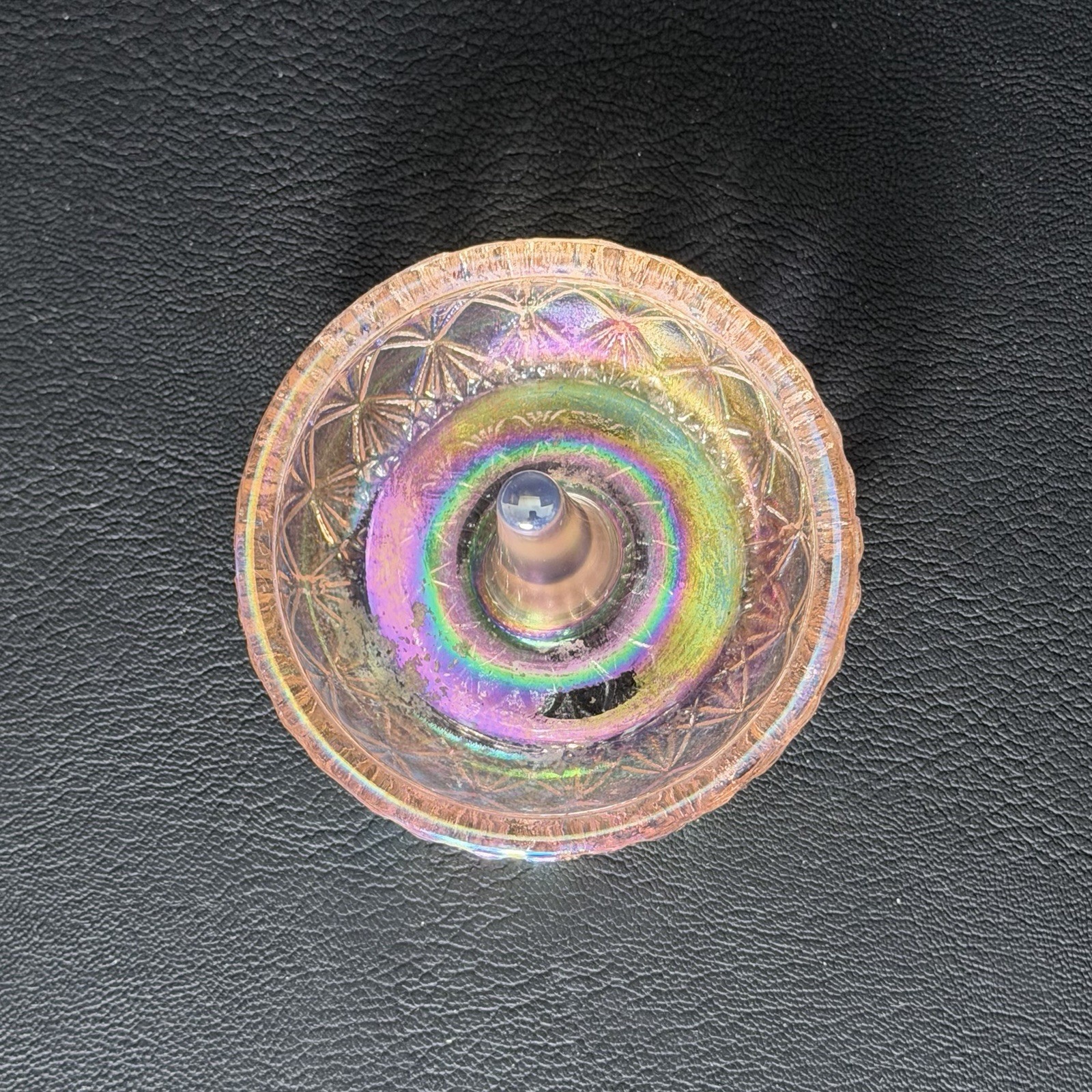 Vintage Fenton Pink Iridescent Glass Ring Holder Vanity Jewelry Trinket Dish