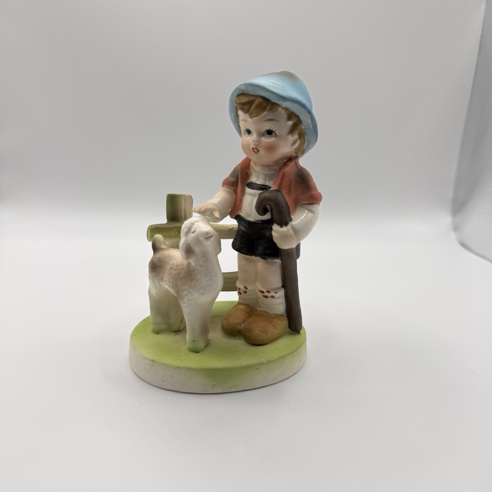 Flambro Boy with Sheep Figurine 5” Tall Vintage Porcelain Taiwan ROC